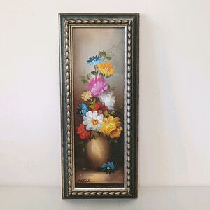 Signed P. Attali Oil On Canvas Floral Still Life Painting Framed 14 X 6"
